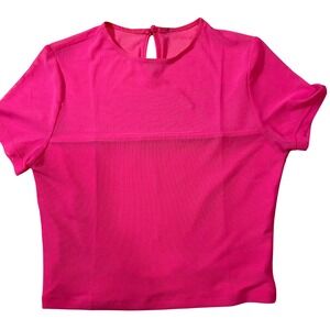 Mesh Top‎ Hot Pink See Through Short Sleeve Trendy Blouse Women's Size Medium